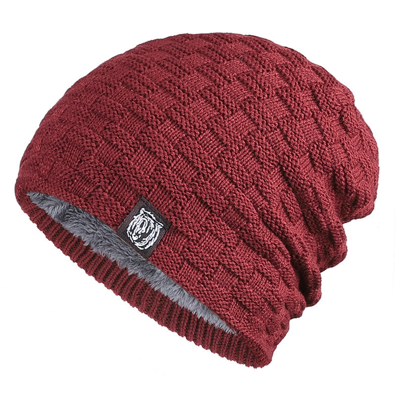 Tiger Label Knitted Fleece Beanie Hat