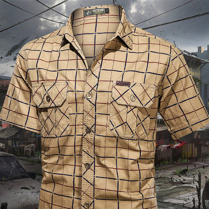 Fashion Men's Short Sleeve Plaid Shirt