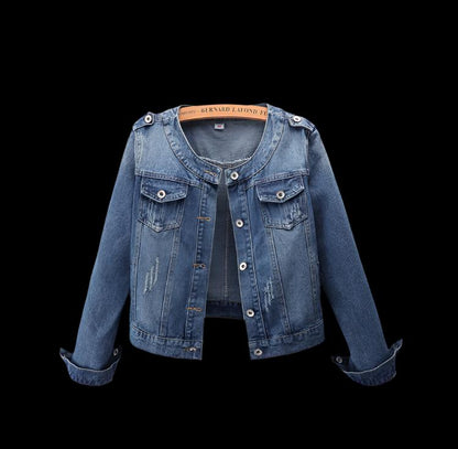 Round Neck Casual Short Denim Jacket