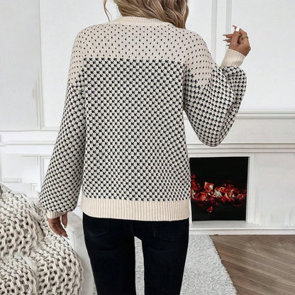 Loose Long Sleeve Contrast Color Thread Sweater