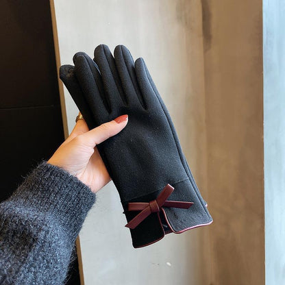 Warm Winter Women's Korean-style Cute Bow Fleece-lined Gloves