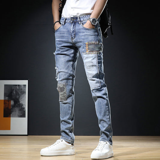 Light Denim Urban Men's Slim Fit Ripped Jeans