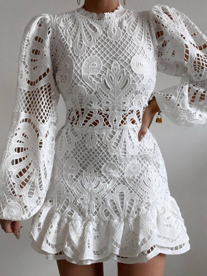 Graceful Crochet Long Sleeve Midi Dress