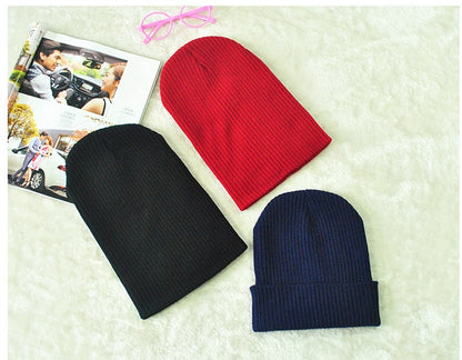 Warm Solid Color Striped Beanie Hat