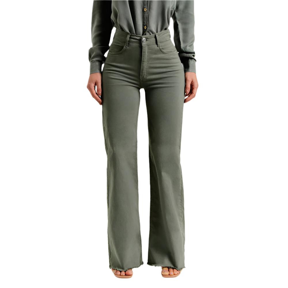 Ladies Stretch High Waist Frayed Flared Pants