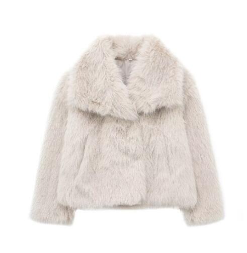 Beige Winter Faux Fur Plush Lapel Coat