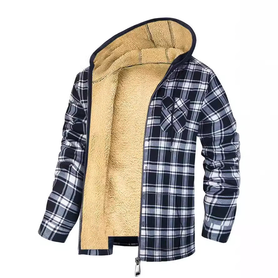 Woolen Cotton Padded Plaid Coat