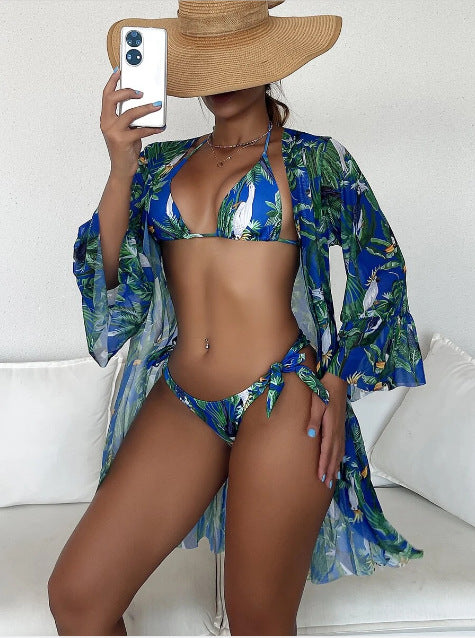 Ladies Hot Tropical, Triangle Bikini Swimsuit with Kimono