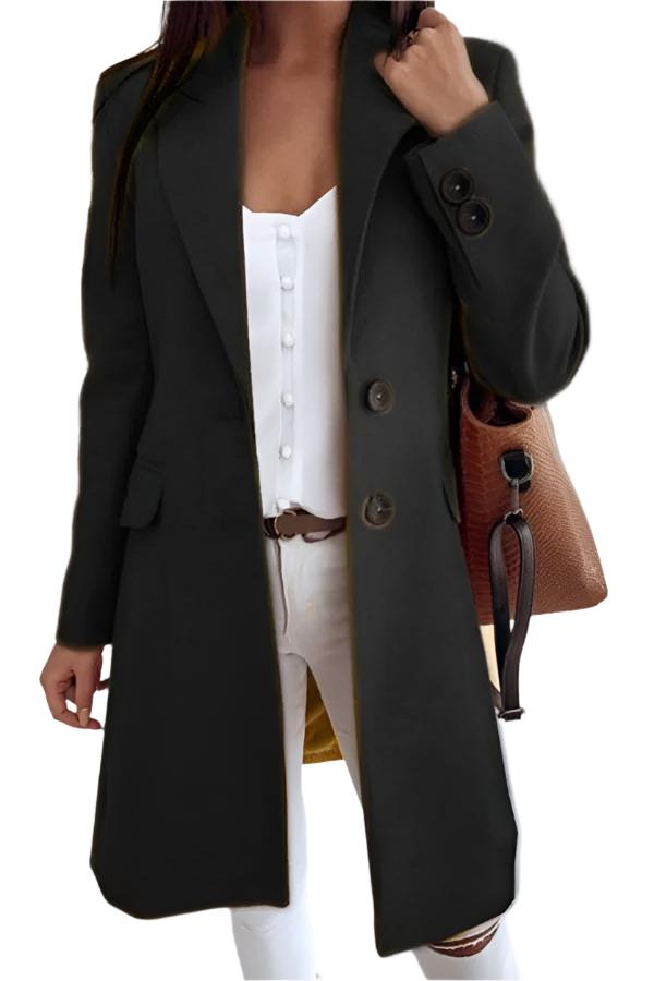 Blazer Style Slim Fit Women's Woolen Coat with Large Buttons