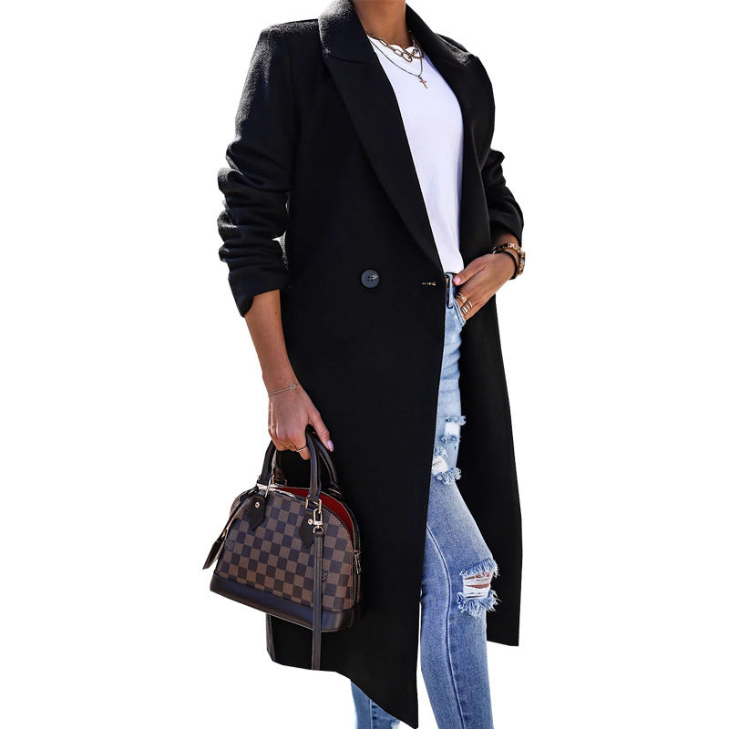 Black Minimalist Long Sleeve Lapel Button Split Coat