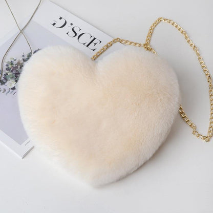 Plush Heart Shoulder Bag with Gold Chain