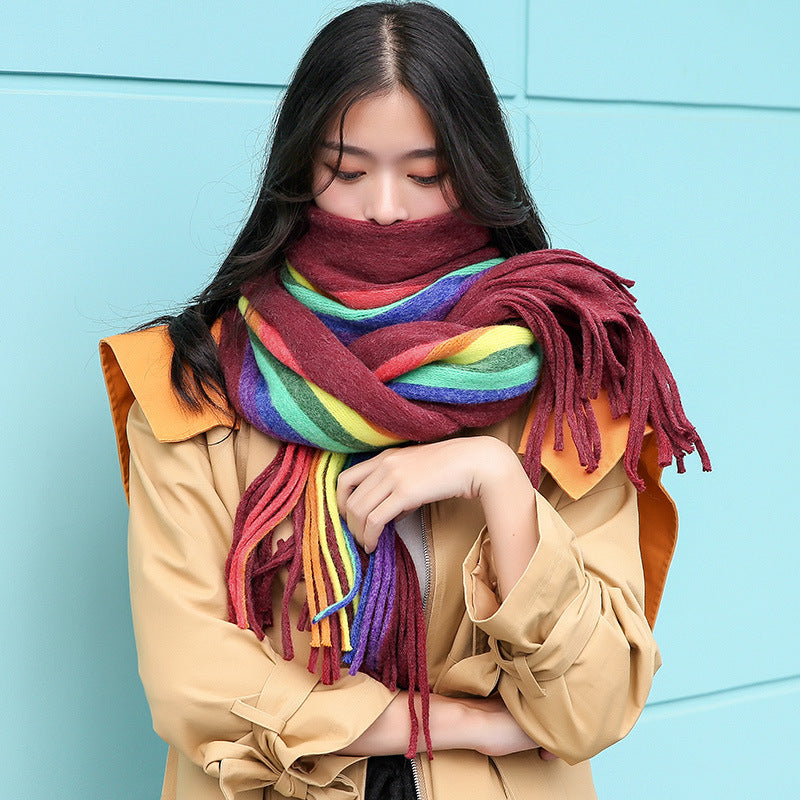 Rainbow Double-sided Cashmere-like Scarf