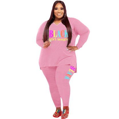 Pink Plus Size Sports And Leisure Black Girl Magic Two-piece Suit