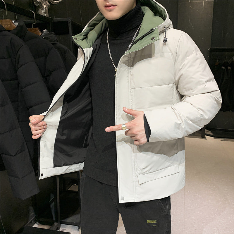 Short Hooded White Duck Down Warm Jacket