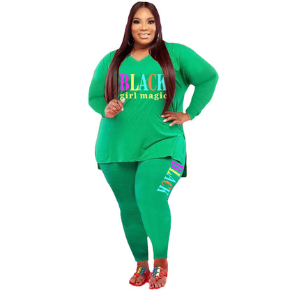 Green Plus Size Sports And Leisure Black Girl Magic Two-piece Suit