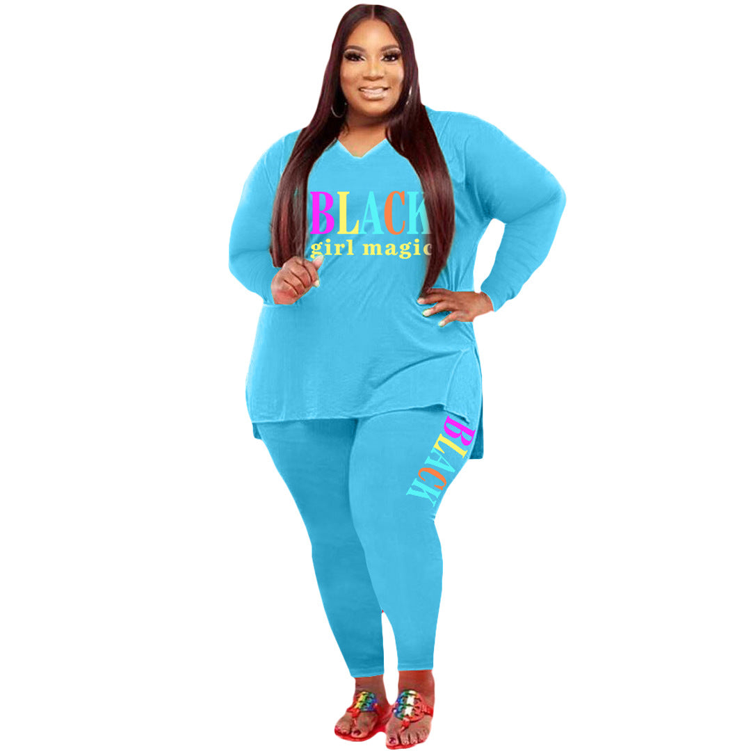 Blue Plus Size Sports And Leisure Black Girl Magic Two-piece Suit