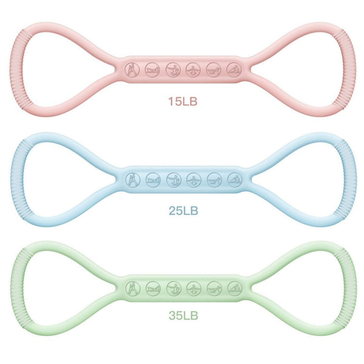 A Set Of 3, Light Medium, And Heavy. 8-character Loop Resistance Silicone Yoga Band.