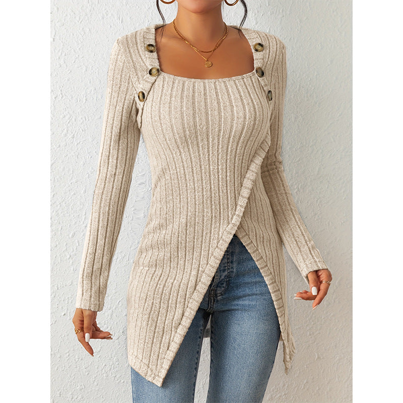 Slit Comfort Square-Neck Sweater