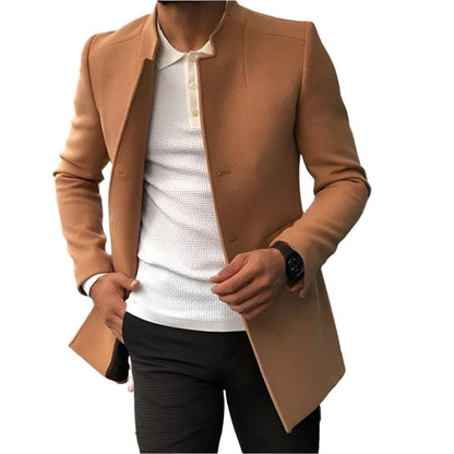 Khaki Men's Slim Single-breasted Solid Color Smart Jacket