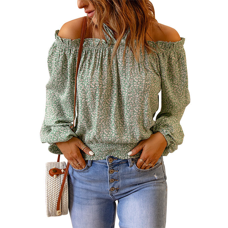 Ladies Long-sleeved Off the Shoulder Floral Top