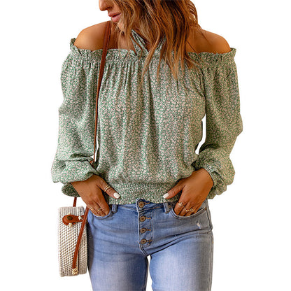 Ladies Long-sleeved Off the Shoulder Floral Top