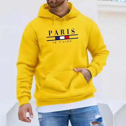 Printed Paris Long Sleeve Fleece Lined Hoodie