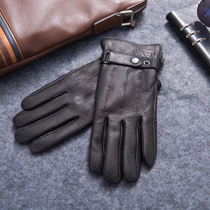 Fleece-lined Thick Windproof Faux Deerskin Grain Sheepskin Gloves