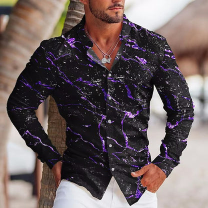 Vibrant Long Sleeve Lapel Shirt: Stylish Prints