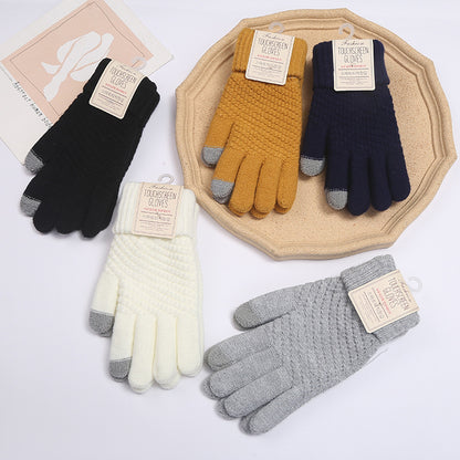 Fleece-lined Wind-proof And Cold Protection Knitted Warm Gloves