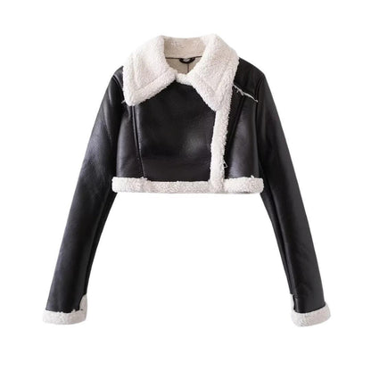 Fur Integrated Short Hot Girl Motorcycle Coat