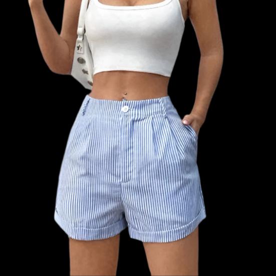 Blue Women's Striped Pocket Shorts