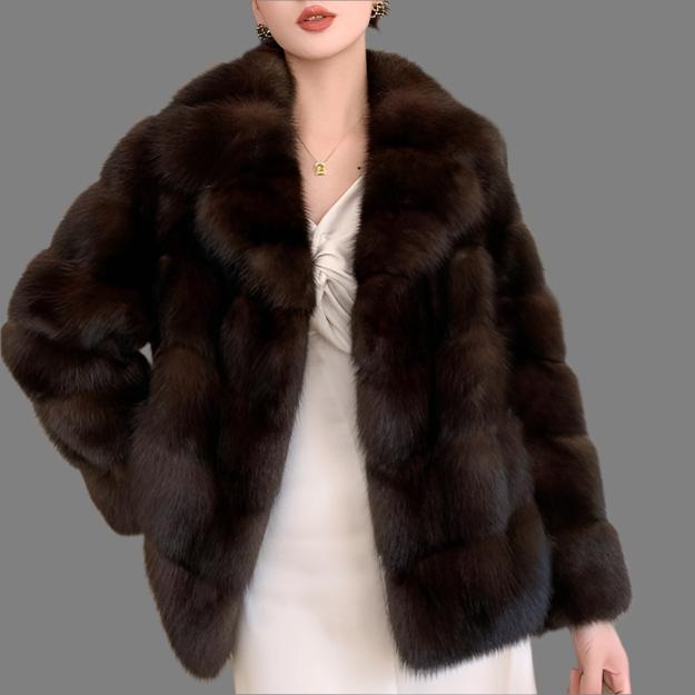 Women Artificial Fur Purple Sable Thick Warm Jacket