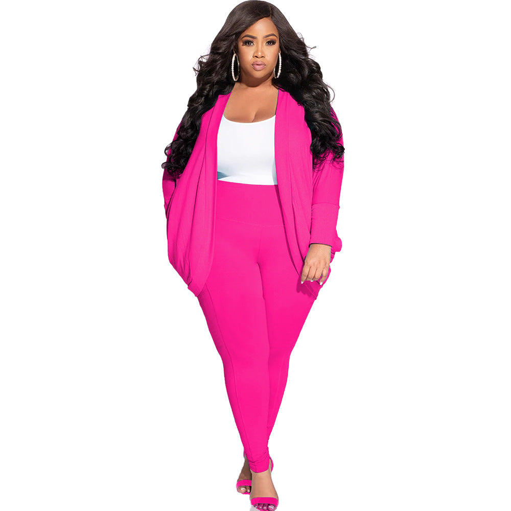 Red Rose Plus Size Drape Cardigan and Leggings Suit