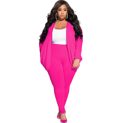 Red Rose Plus Size Drape Cardigan and Leggings Suit