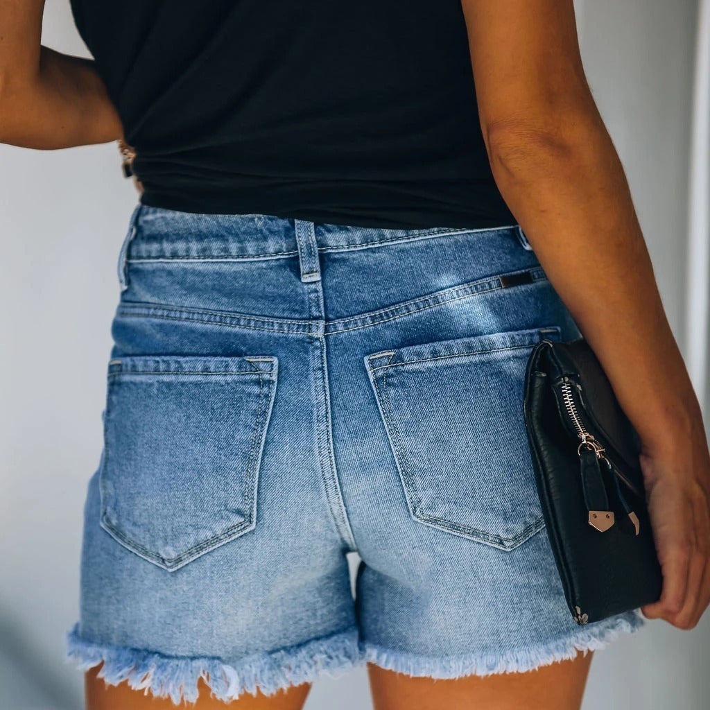 Women's Temperament Fashion Hole Denim Casual Shorts