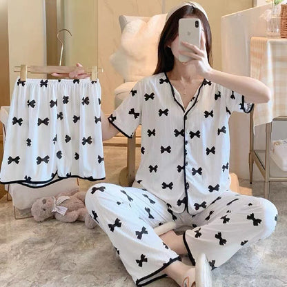 Women's Printed Cotton Three-piece Suit Pyjamas