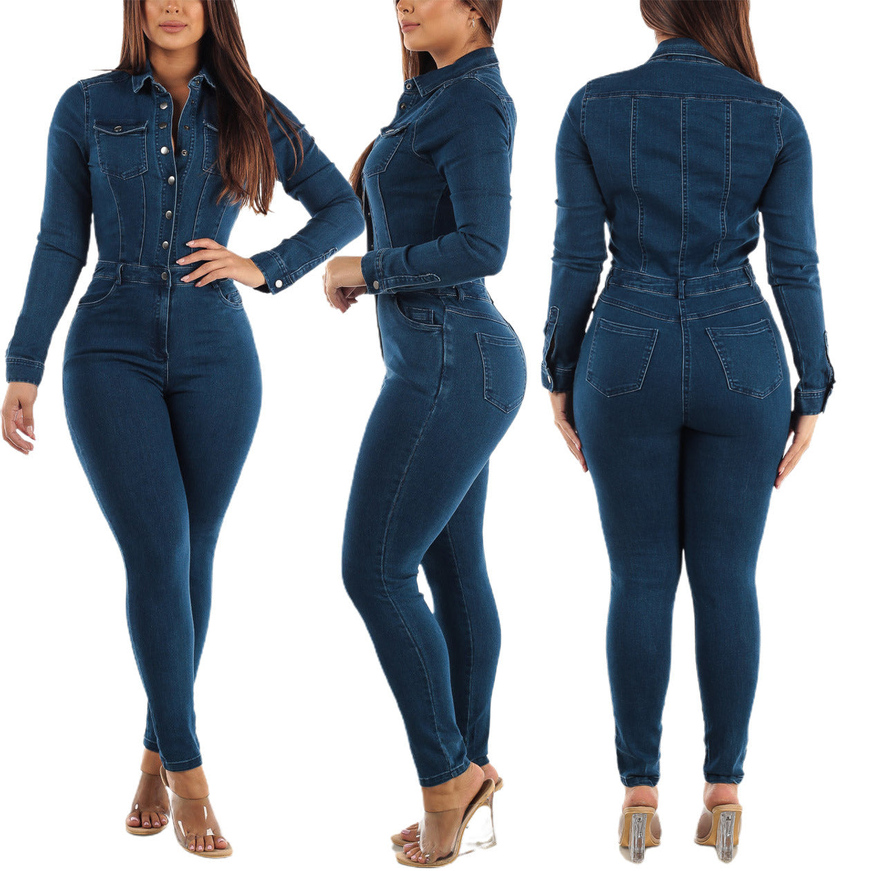 Denim Chic: Button-UP Denim Jumpsuit