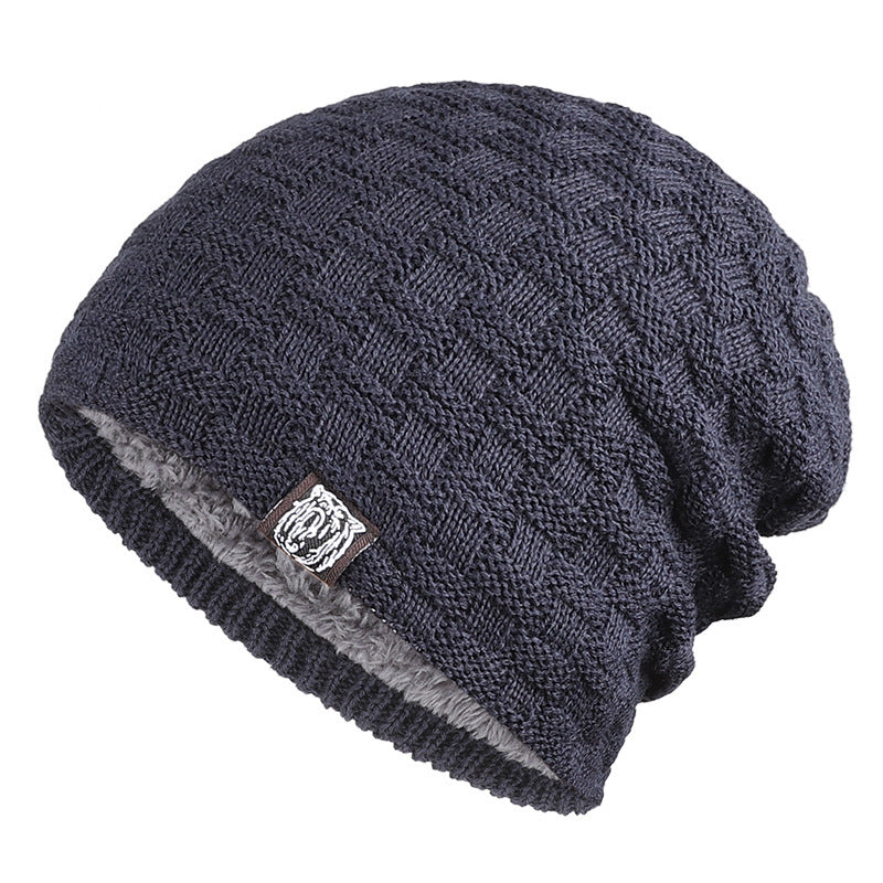 Tiger Label Knitted Fleece Beanie Hat