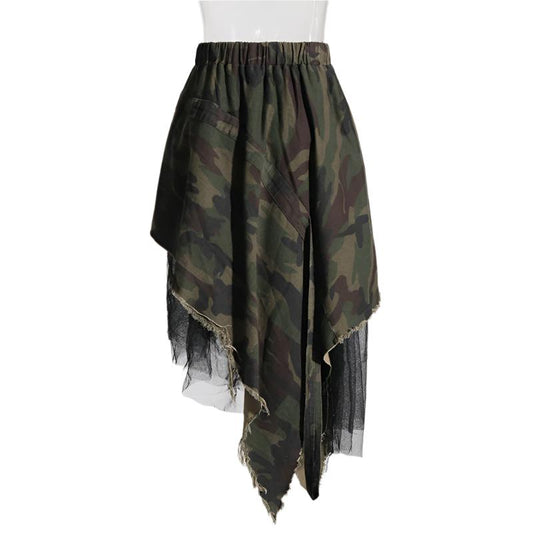 Camouflage Irregular Mid-length Skirt