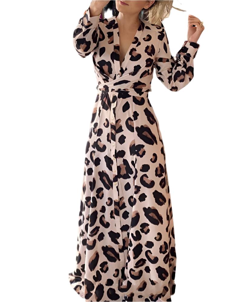 Leopard Print Long Sleeve Dress