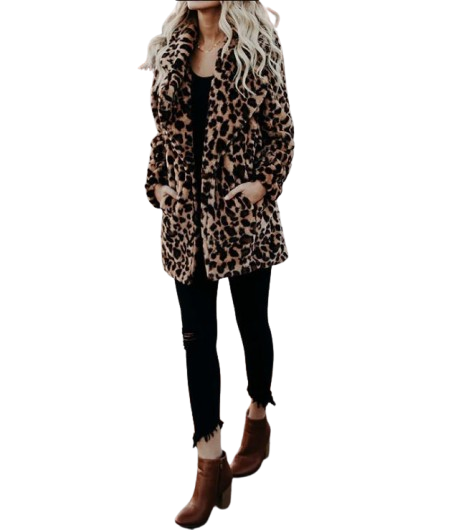 Leopard Artificial Faux Fur Women Winter Coat