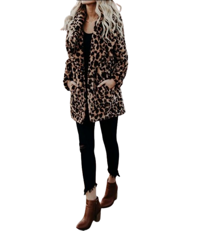 Leopard Artificial Faux Fur Women Winter Coat